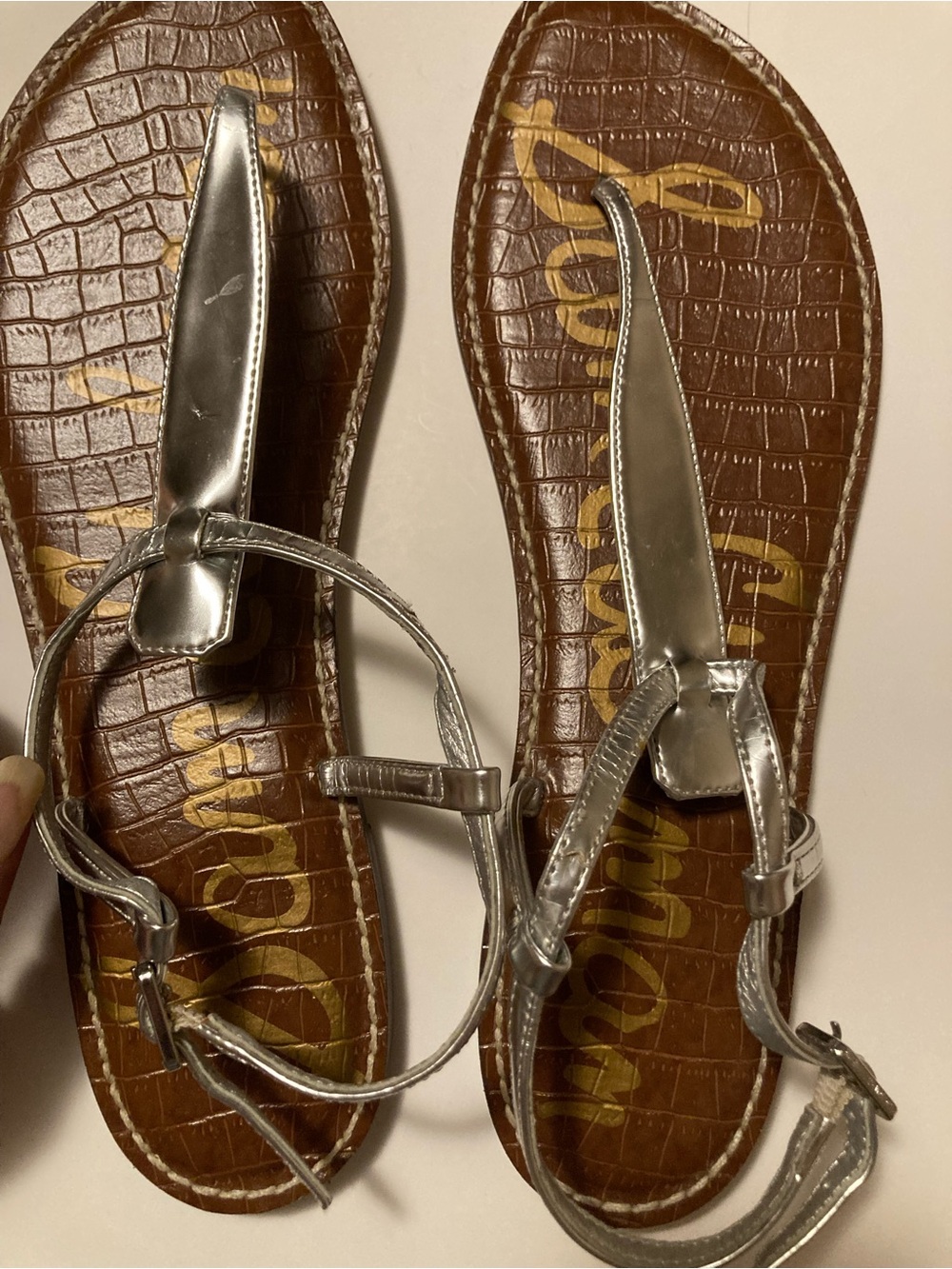 Sam Edelman Silver Metallic T-Strap Ankle Strap Sandals